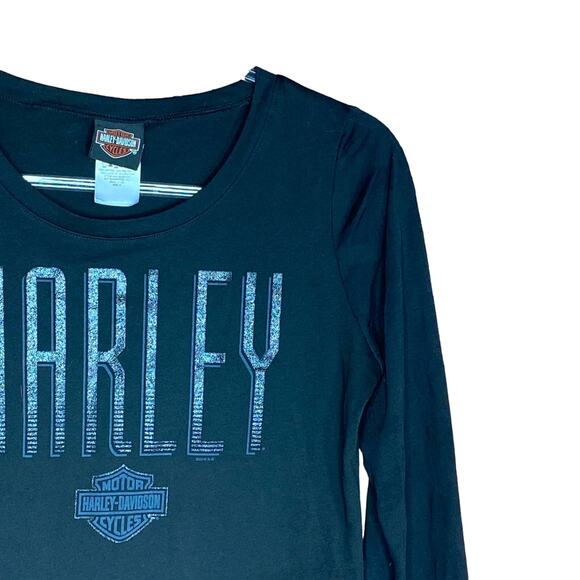 Harley-Davidson Women Medium Tee TShirt Glitter Black Chevron Sleeves El Paso TX - Picture 3 of 8